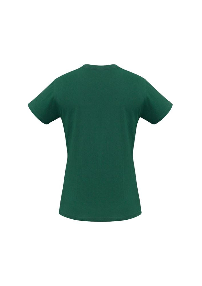 Forest green Ladies Ice Tee, Size 16, featuring premium cotton, ribbed neck, and twin needle hem for durability and comfort.