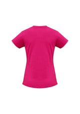 Ladies Ice Tee in vibrant fuchsia, size 16, crafted from soft, breathable cotton for comfort and style in casual or professional settings.
