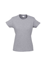 Ladies Ice Tee in Grey Marle, size 22, features premium cotton, ribbed neck, durable hems, and is perfect for everyday wear.