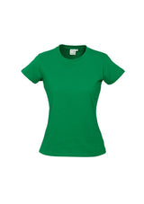 Ladies Ice Tee in Kelly Green, size 18, featuring breathable cotton, ribbed neck, and durable design for versatile styling.