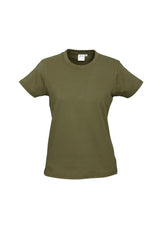 Ladies Ice Tee in Khaki, Size 18, featuring breathable cotton, ribbed neck, and a stylish fit for casual or workwear.