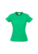 Ladies Ice Tee in vibrant Neon Green, size 20, featuring comfortable fabric and stylish design, perfect for casual or work wear.
