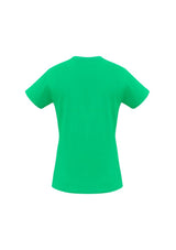 Ladies Ice Tee in vibrant neon green, size 24, featuring breathable fabric, ribbed neck, and durable seams for comfort and style.