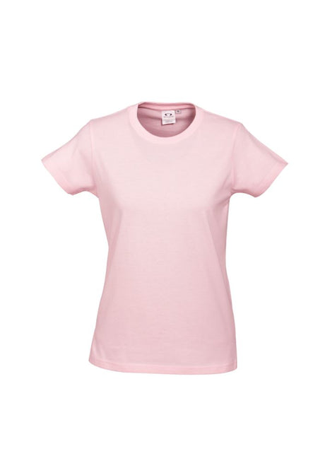 Vibrant pink Ladies Ice Tee, Size 16, made from soft cotton, featuring a stretch neck and durable design for comfort and style.