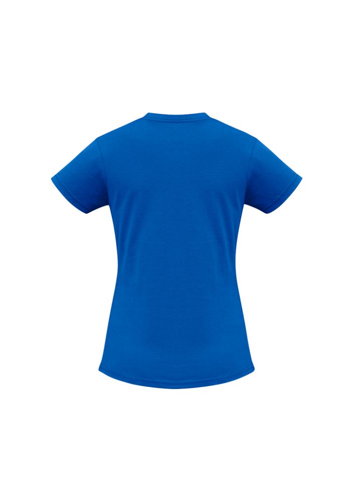 Royal blue Ladies Ice Tee in size 16, made of 100% combed cotton, featuring a ribbed neck and durable construction.