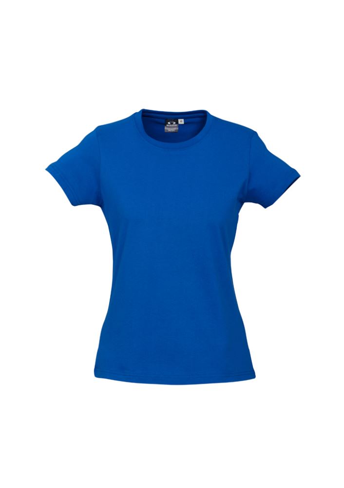 Ladies Ice Tee in Royal, size 14, crafted from 100% cotton for comfort, with ribbed neck and durable hems for style.