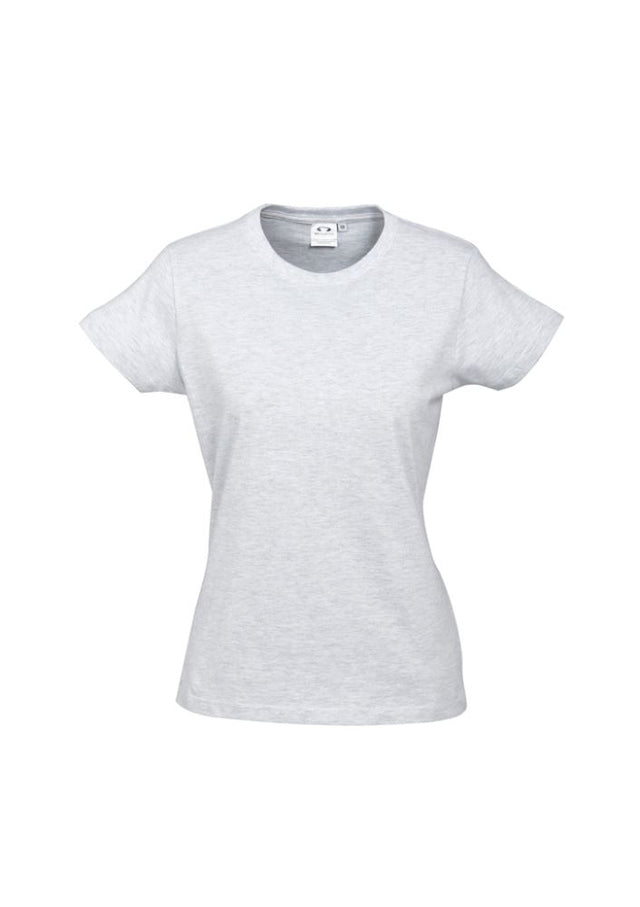Ladies Ice Tee in Snow Marle, Size 6 - stylish, comfortable 100% cotton with ribbed neck, ideal for layering and daily wear.