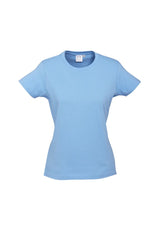 Ladies Ice Tee in Spring Blue, Size 14, featuring soft cotton, ribbed neck, and tailored fit for comfort and style.