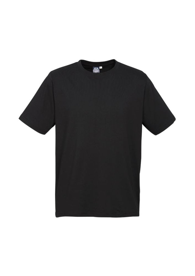 Men's black ice tee in 5XL, made from premium cotton with ribbed neck, side seams, and easy tear-away label for branding.