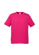 Vibrant fuchsia Kids Ice Tee size 2 from Biz Collection made of soft cotton, featuring a ribbed collar and durable seams.