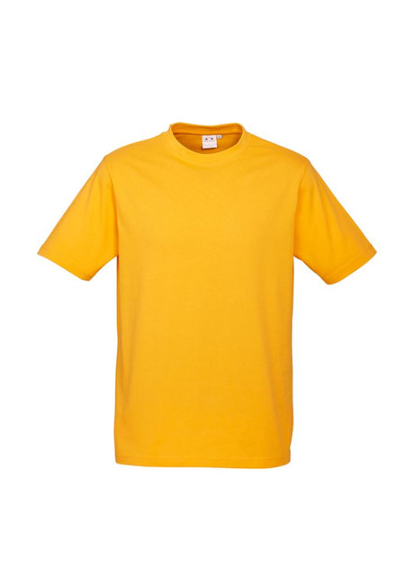 Kids Ice Tee in Gold, Size 14 from Biz Collection, features breathable cotton, ribbed collar, and durable finish for active wear.