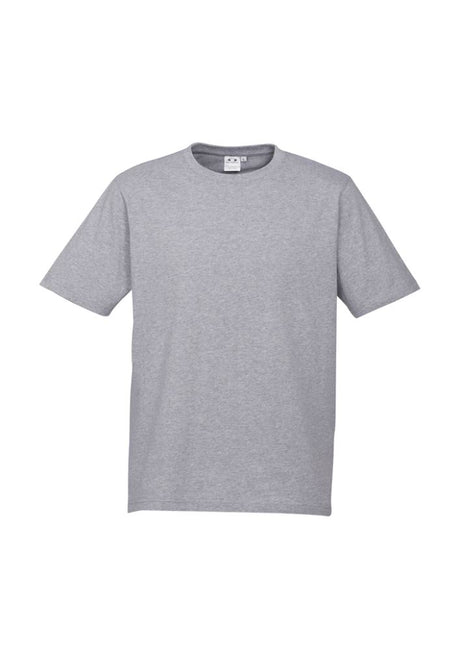 Kids Ice Tee in Grey Marle, size 4, featuring soft cotton, stretchy collar, and durable design for active play.