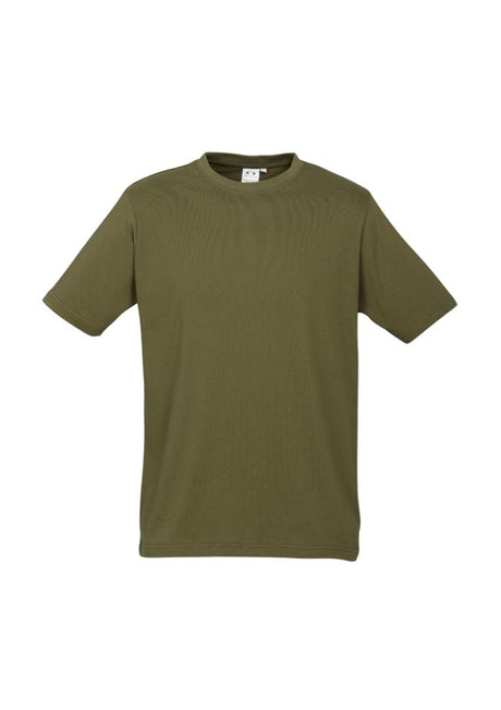 Kids Ice Tee in Khaki, Size 6, made from soft cotton, featuring stretchable collar, durable seams, perfect for active play.