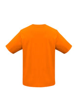 Vibrant fluoro orange Kids Ice Tee, size 8, featuring a ribbed collar and lightweight, breathable fabric for active play.