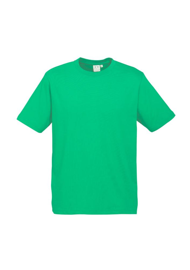Kids Ice Tee in vibrant neon green, size 14, featuring soft combed cotton, ribbed collar, and durable twin needle finish.