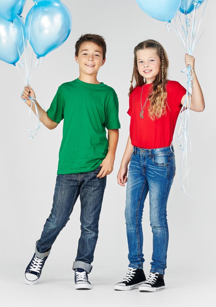 Navy Kids Ice Tee from Biz Collection, Size 8, featuring soft cotton, ribbed collar, and durable design for active children.