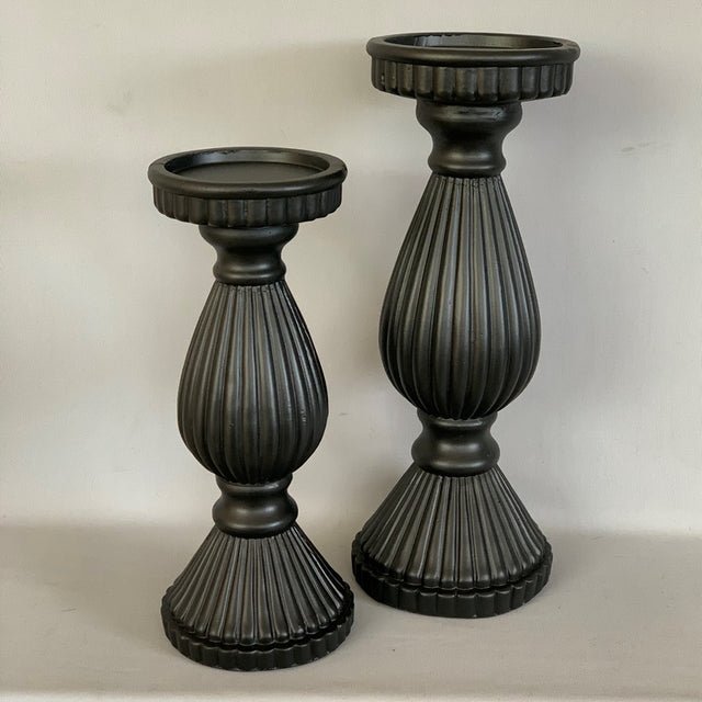 Elegant 46cm ribbed black candlestick, perfect for enhancing home decor and creating ambiance. Ideal for any occasion.