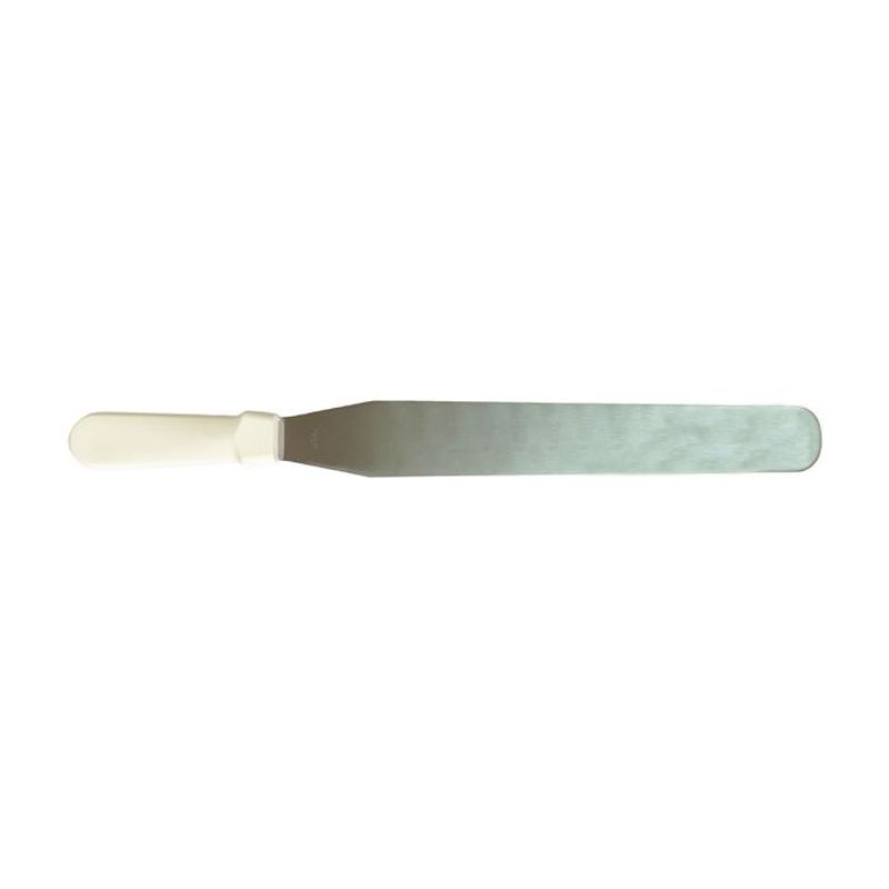 Plain white plastic spatula with a 30cm blade, ideal for flipping, serving, and spreading in the kitchen.