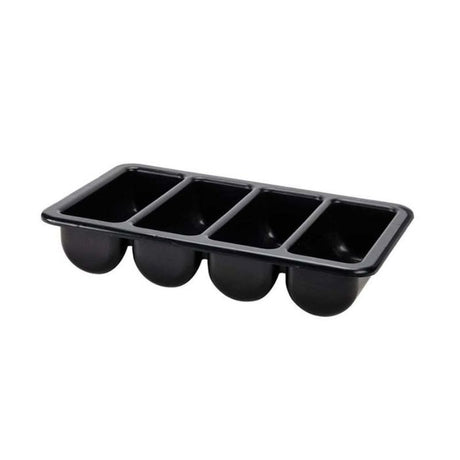 Premium black cutlery box with 4 compartments, ideal for organizing utensils and condiments, measuring 530 x 335mm.