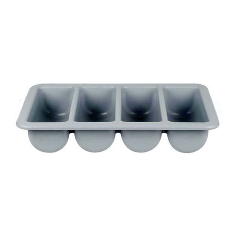 Stylish grey cutlery box with 4 compartments, ideal for organizing utensils and condiments in kitchen or restaurant.