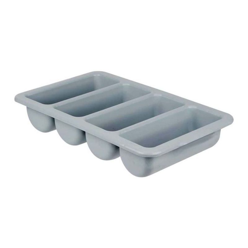 Stylish grey cutlery box with 4 spacious compartments for organized utensil and condiment storage, measuring 53cm.