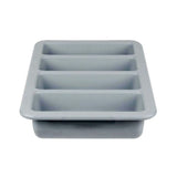 Grey cutlery box with 4 compartments, 530 x 335mm, designed for organized storage of utensils and condiments.