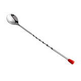 Stainless steel bar muddling spoon (27.5cm) with twisted handle for mixing cocktails and easy cleaning.