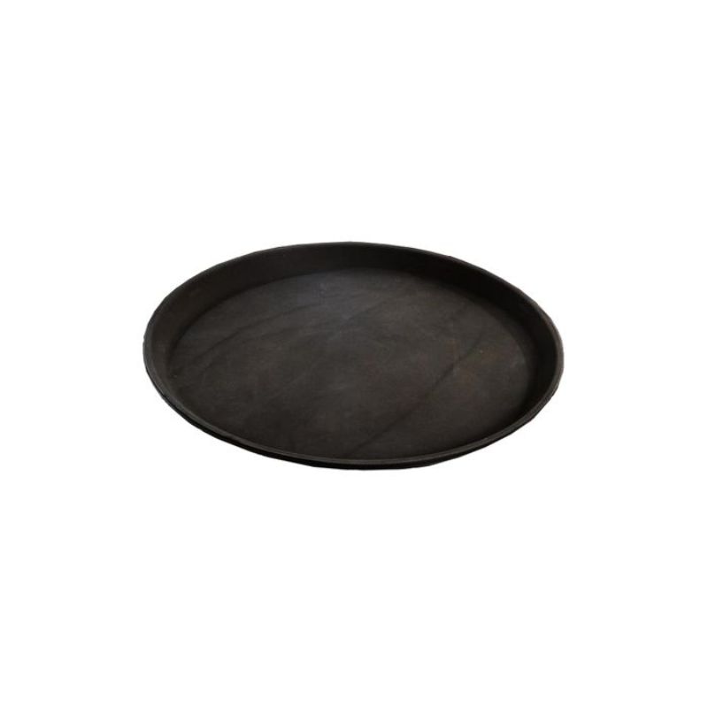 Round black serving tray with non-slip rubber surface and raised edges, 28cm, ideal for secure food and drink serving.