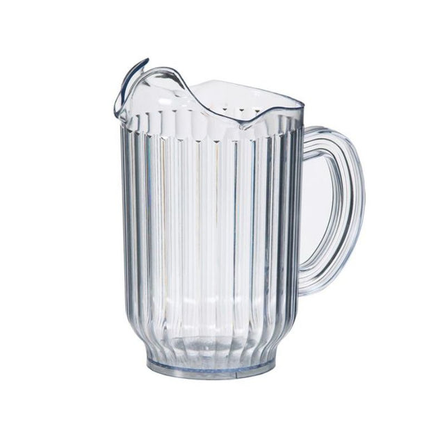 Clear San Plastic Pitcher (1.8L) with ribbed design, ice guards, and break-resistant construction for safe, stylish serving.