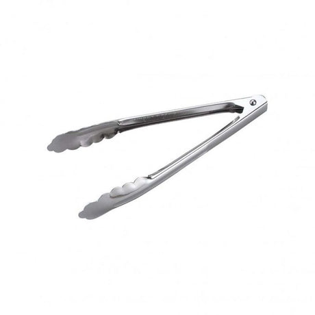 Stainless steel BBQ tongs (40cm) for grilling, durable design, no locking clip, perfect for safe and easy food handling.