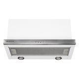 600mm Telescopic Milano Rangehood with LED lights, 700m3/hour air capacity, three speeds, and removable aluminum grease filters.