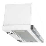 600mm Telescopic Milano Rangehood with LED lights, 700m³/h capacity, 3 speeds, and removable aluminum grease filters.