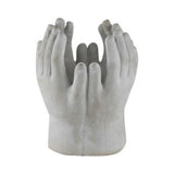 Concrete hand statue planter (42cm) in grey, designed for plants or storage, featuring sculpted cupped hands for artistic appeal.