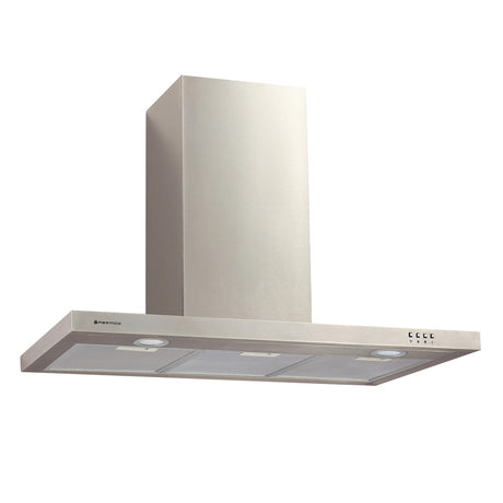 Sleek Parmco 900mm stainless steel canopy hood with LED lights, adjustable speeds, and removable grease filters for modern kitchens.