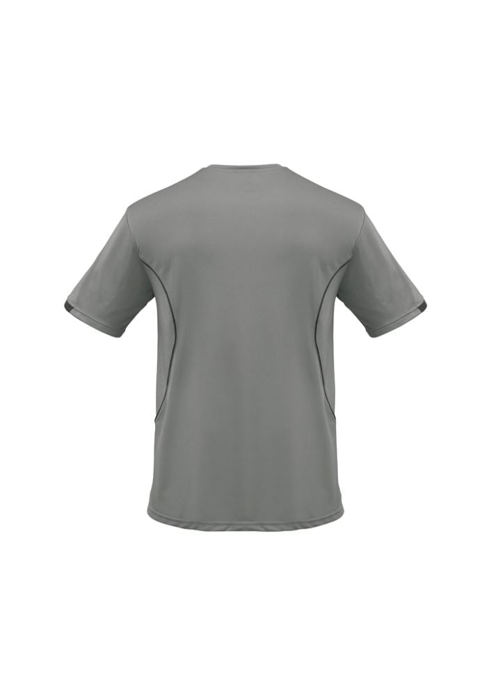 Kids Razor Tee in ash and black, size 14, featuring breathable mesh panels, stylish prints, and excellent sun protection.