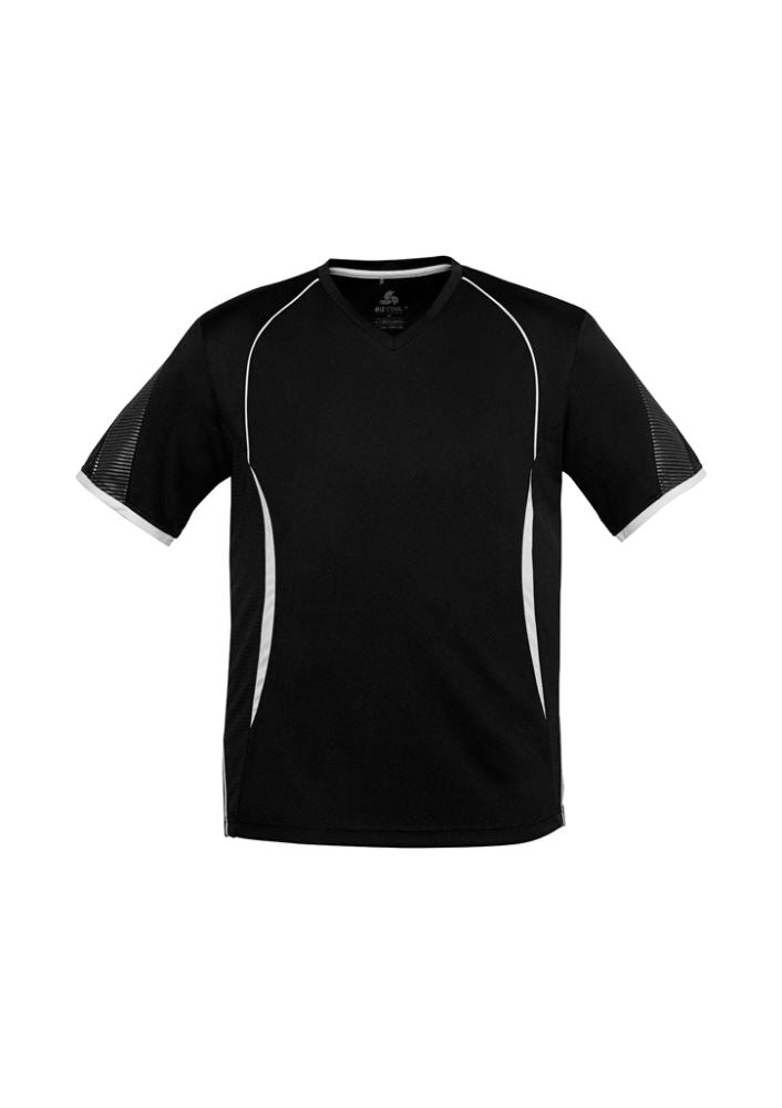 Kids Razor Tee in black and white, size 12, featuring breathable mesh panels and stylish design for active wear.