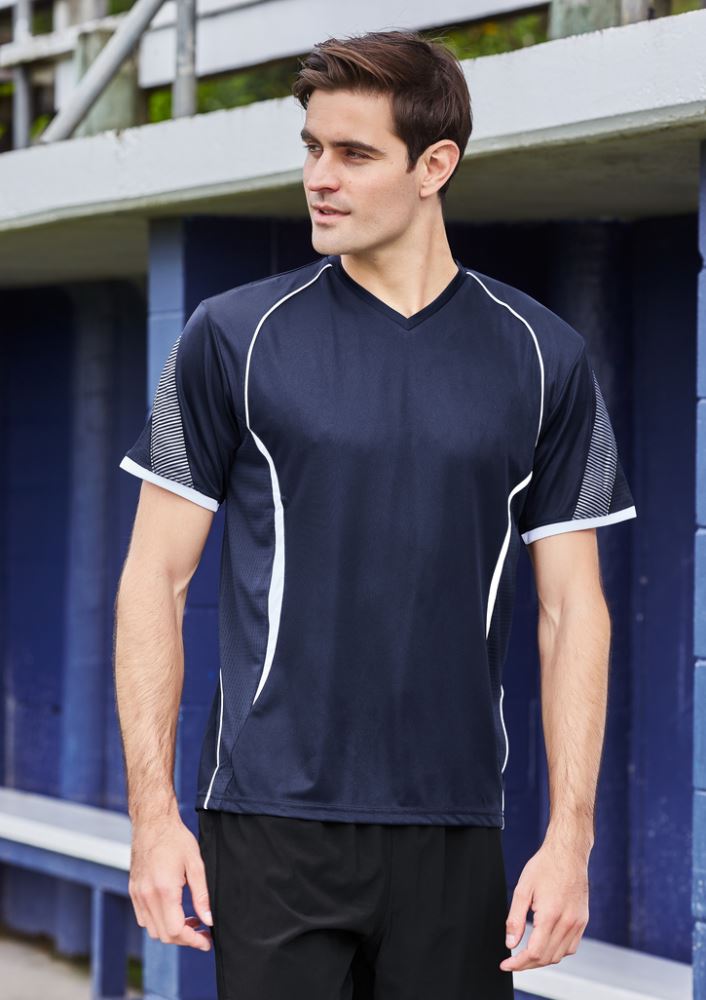 Men's Razor Tee in Navy/Sky, 3XL, features breathable mesh, UPF protection, and stylish design, perfect for activewear.