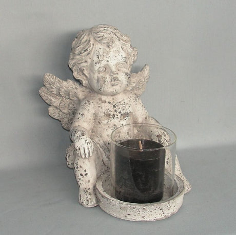 Elegant CHERUB Candle with glass holder, measuring 24 x 19 x 25cm, perfect for creating a soothing ambiance.