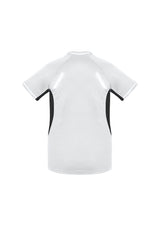 Ladies Renegade Tee in white, black, and silver, size 24, featuring reflective trims, V-neck, and mesh panels for ventilation.