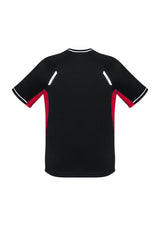 Kids Renegade Tee in Black/Red/Silver, featuring breathable fabric, reflective trims, and mesh panels for comfort and visibility.