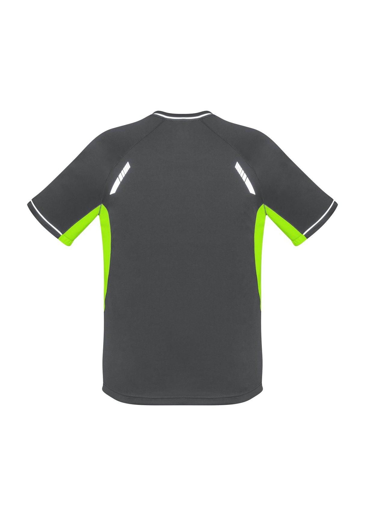 Kids Renegade Tee in Grey/Fluoro Lime/Silver, Size 8, featuring breathable mesh panels and reflective trims for visibility.