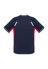 Kids Renegade Tee in navy, red, and silver featuring reflective trims, lightweight fabric, and mesh panels for ventilation.