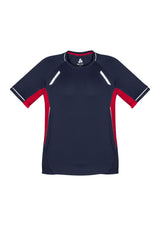 Kids Renegade Tee in navy, red, and silver, featuring breathable fabric, reflective trims, and a comfortable fit for active play.
