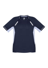 Kids Renegade Tee in Navy/White/Silver, size 10, features lightweight fabric, UPF sun protection, and mesh panels for ventilation.