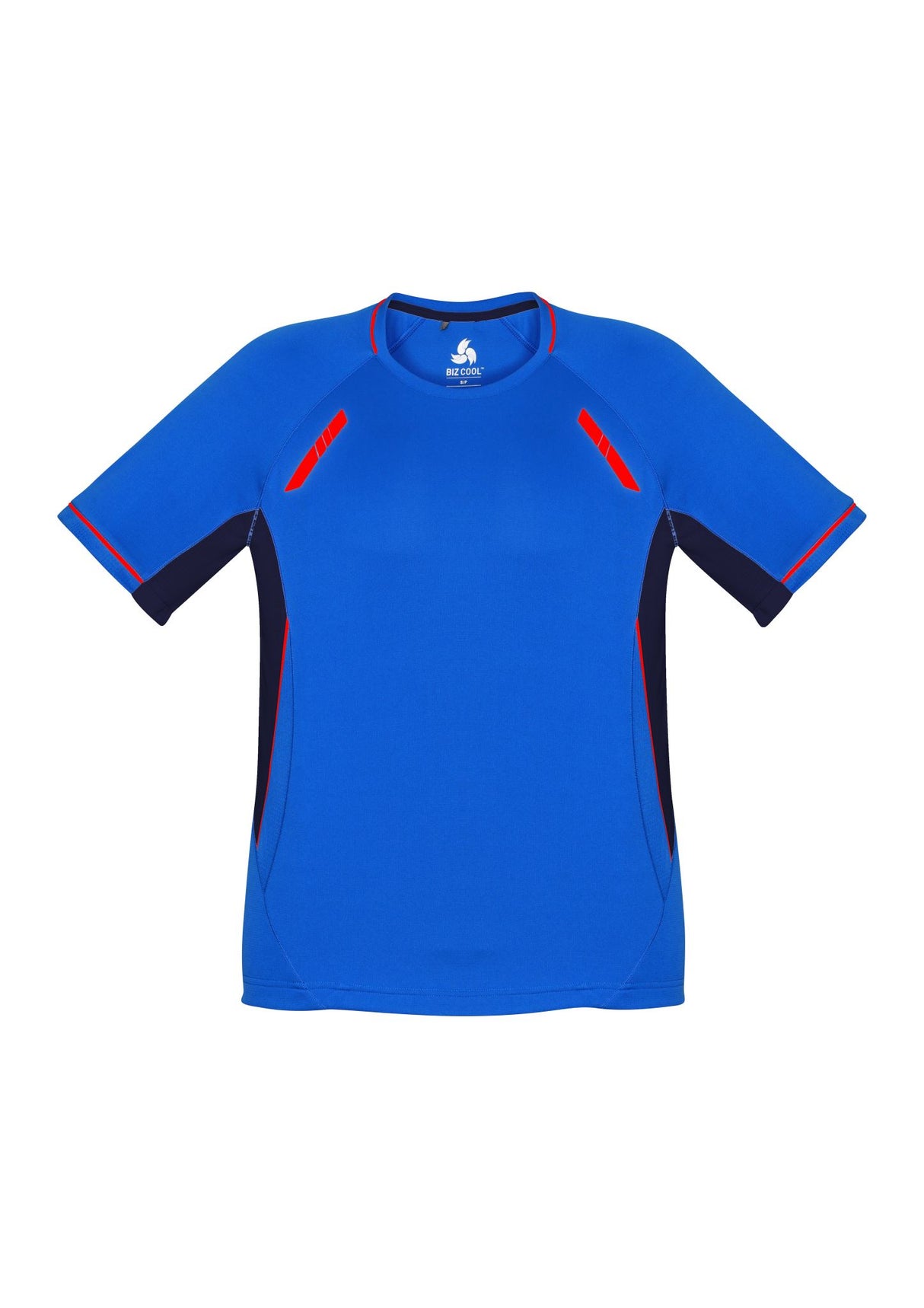Vibrant Kids Renegade Tee in Royal, Navy, and Fluoro Orange with breathable fabric, UPF protection, and reflective trims.