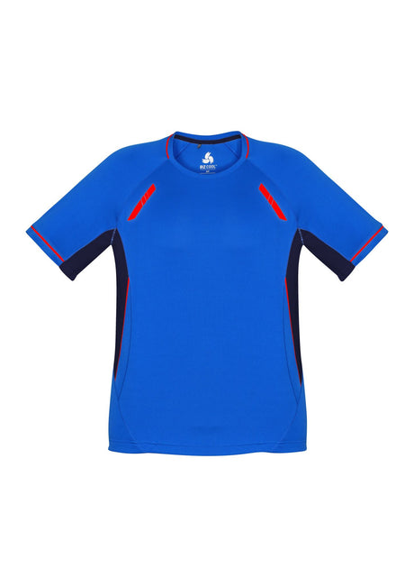 Vibrant Kids Renegade Tee in Royal, Navy, and Fluoro Orange with breathable fabric, UPF protection, and reflective trims.