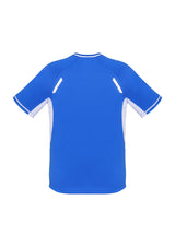 Kids Renegade Tee in Royal, White, and Silver, size 4 - lightweight, UV protective, with mesh panels for ventilation.