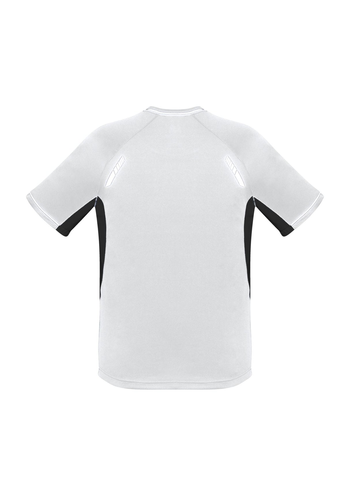 Kids Renegade Tee in White/Black/Silver, Size 8, featuring breathable fabric, reflective trims, and optimal ventilation for active play.