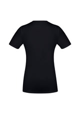 Ladies Aero Tee in Solid Black, Size 6, featuring a flattering v-neck and breathable, lightweight fabric for comfort and style.