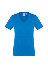 Cyan Ladies Aero Tee, size 10, featuring breathable fabric, flattering v-neck, and stylish heathered marle effect.
